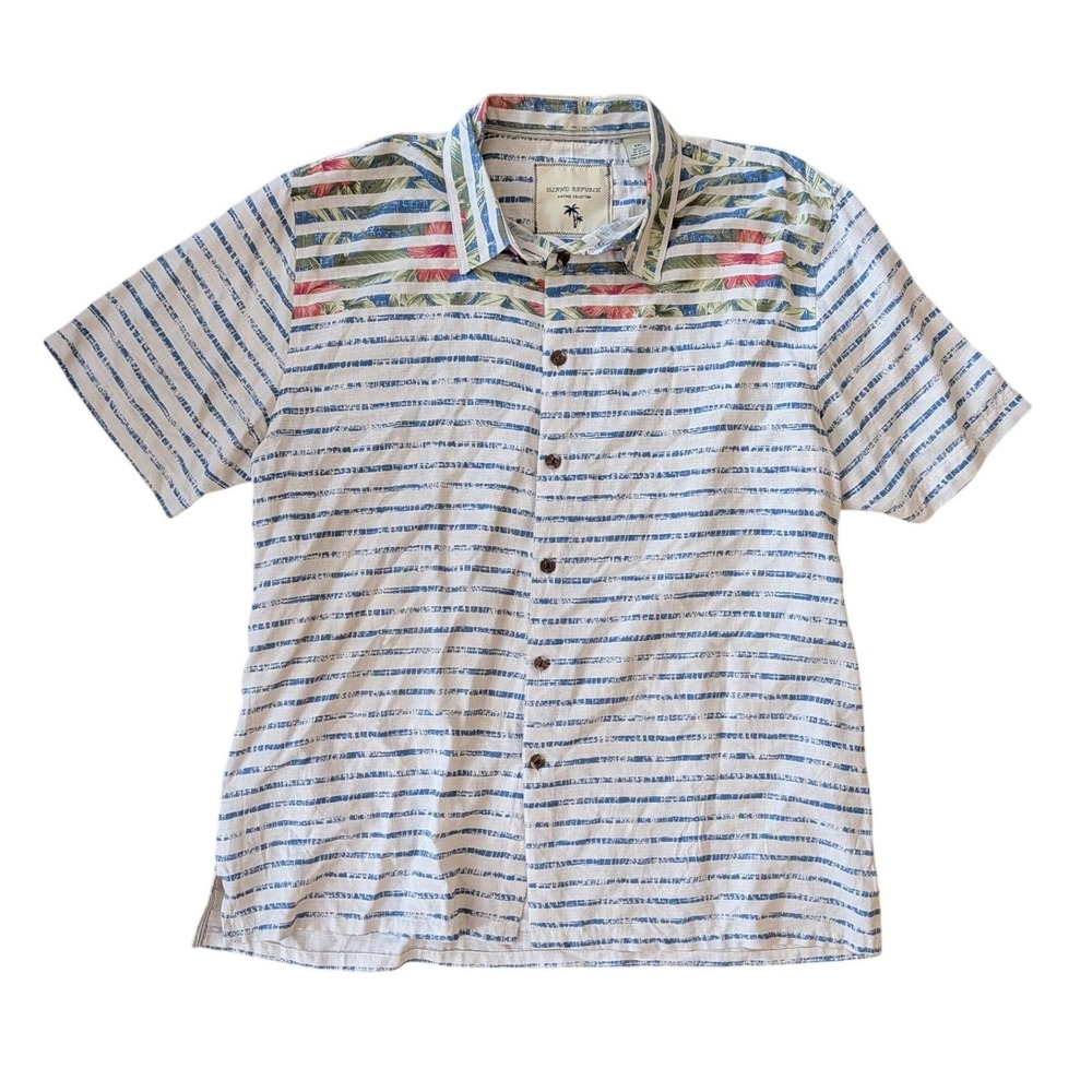 Island Republic Vintage Collection 100% Silk Striped Floral Camp Shirt- Size XXL